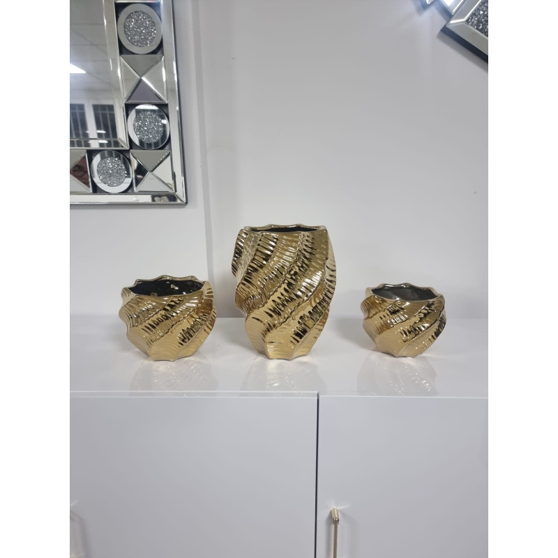 Vase ceramique trapu dore ou argent, deco moderne