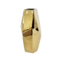 Vase ceramique haut format 28 cm argent bleu dore