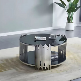 Table basse ronde 90 cm céramique noir