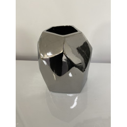 Vase deco ceramique brillante argent ou dore