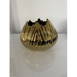 Vase ceramique arrondi bas, dore ou argent