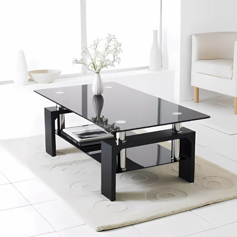 Table basse 110 cm rectangulaire verre noir Table basse 110 cm rectangulaire verre noir