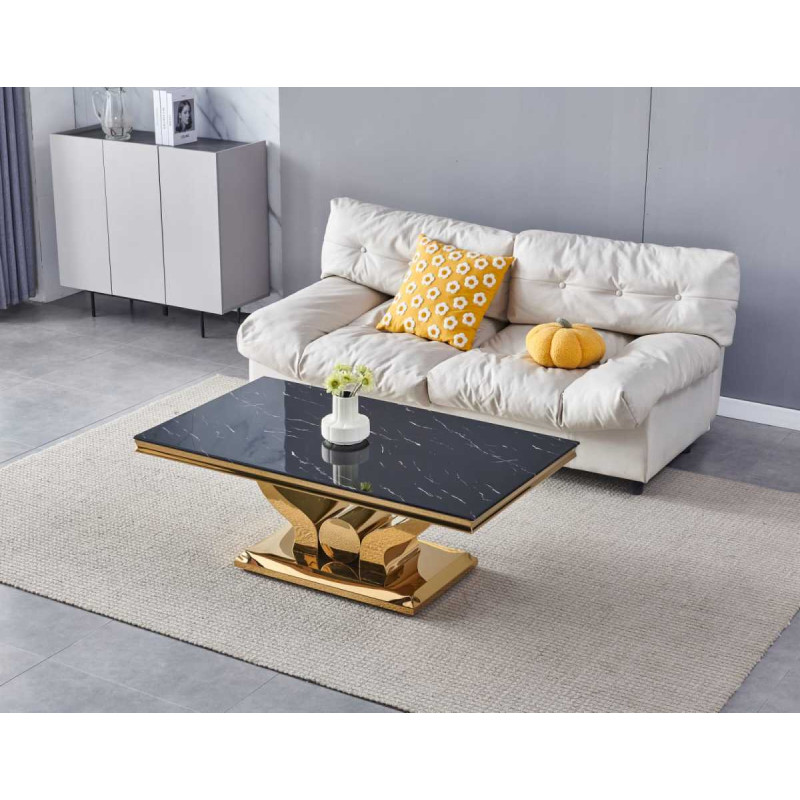 Table basse Trophee, plateau et structure argentee