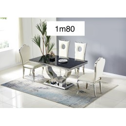 Table a manger Trophee marbre noir, pied chrome