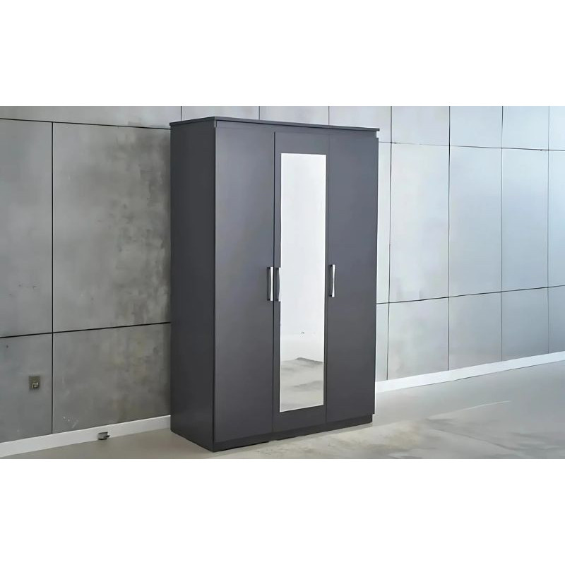 Armoire 3 portes marbre gris uni avec miroir Armoire 3 portes marbre gris uni avec miroir