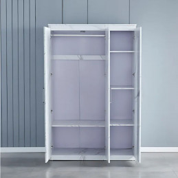 Armoire 3 portes marbre blanc avec miroir et étagères
