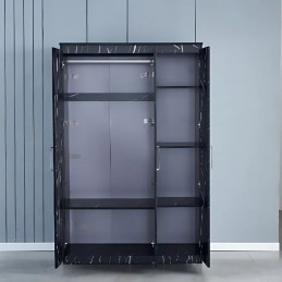 Armoire 3 portes marbre noir avec miroir et étagères