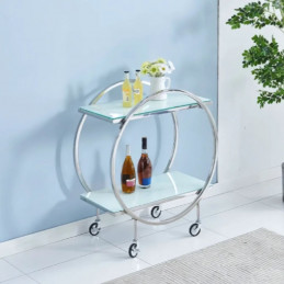 Étagère roulante Élégance argentée avec étagères en verre marbre blanc