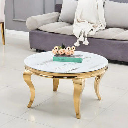Table basse ronde effet marbre pieds baroques