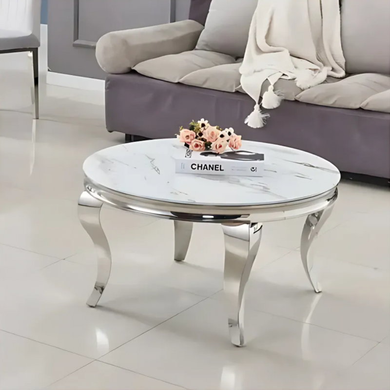 Table basse ronde effet marbre pieds baroques Table basse ronde effet marbre pieds baroques
