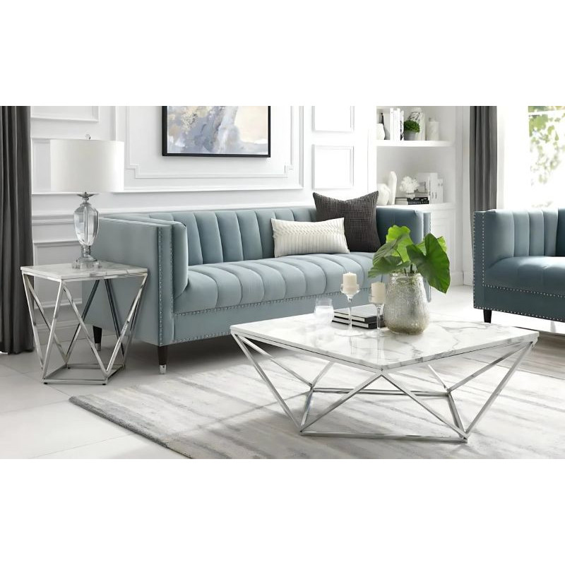 Table basse carrée pieds argentés plateau marbre Table basse carrée pieds argentés plateau marbre