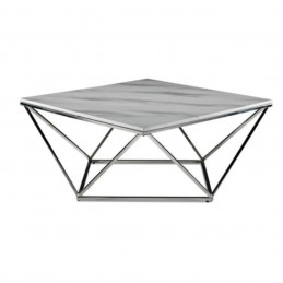 Table basse carrée pieds argentés plateau marbre