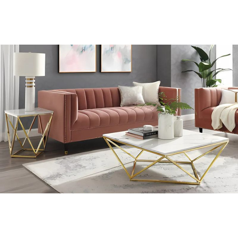 Table basse carrée pieds dorés plateau marbre Table basse carrée pieds dorés plateau marbre