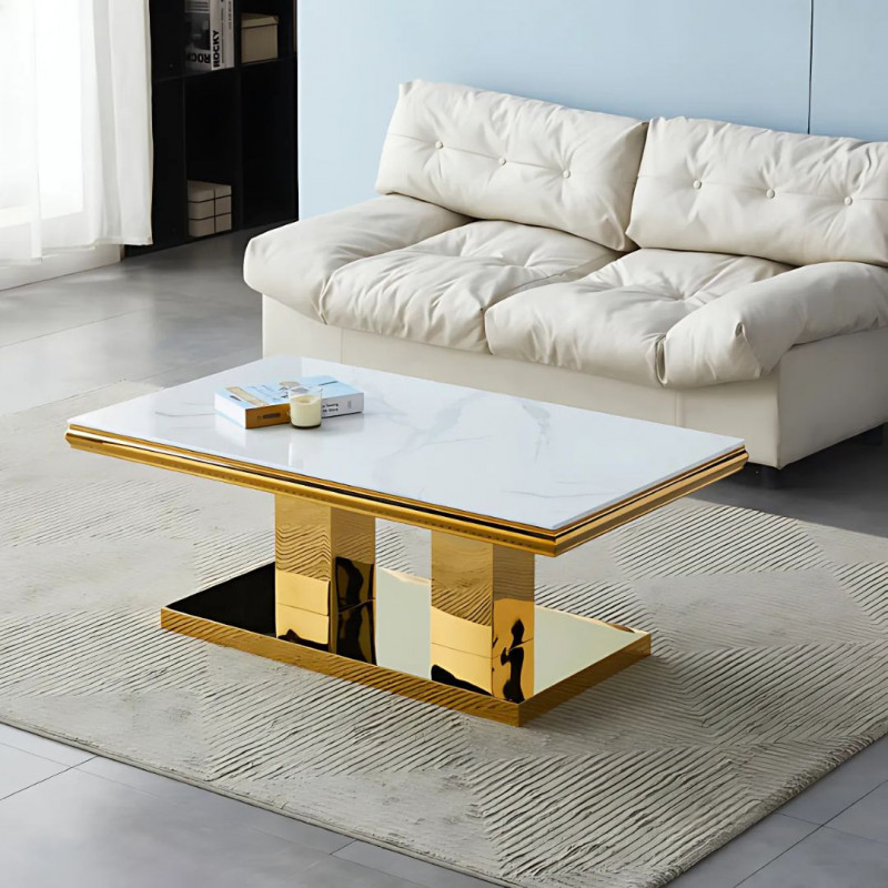 Table basse marbre 120 cm pieds dorés - Luxe et élégance Table basse marbre 120 cm pieds dorés - Luxe et élégance