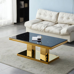 Table basse marbre 120 cm pieds dorés - Luxe et élégance