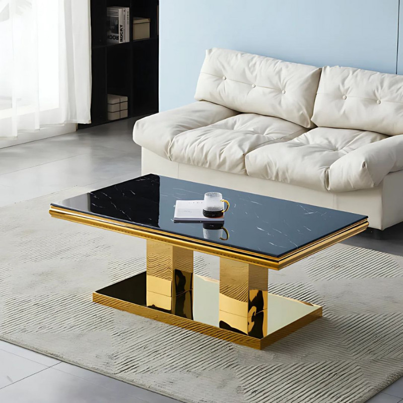 Table basse marbre 120 cm pieds dorés - Luxe et élégance Table basse marbre 120 cm pieds dorés - Luxe et élégance