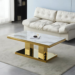 Table basse marbre 120 cm pieds dorés - Luxe et élégance