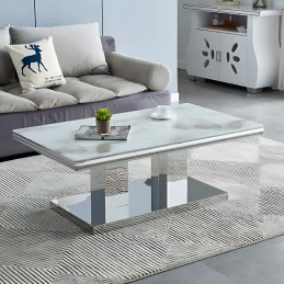 Table basse marbre 120 cm pieds chromés - Luxe et élégance