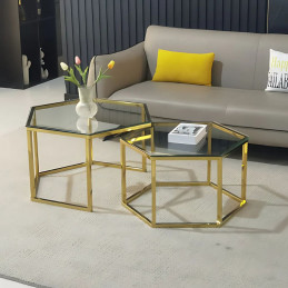 Tables gigognes verre transparent - Hexagonales