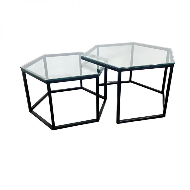 Tables gigognes verre transparent - Hexagonales Tables gigognes verre transparent - Hexagonales
