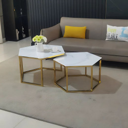 Tables gigognes hexagonales pieds dorés -