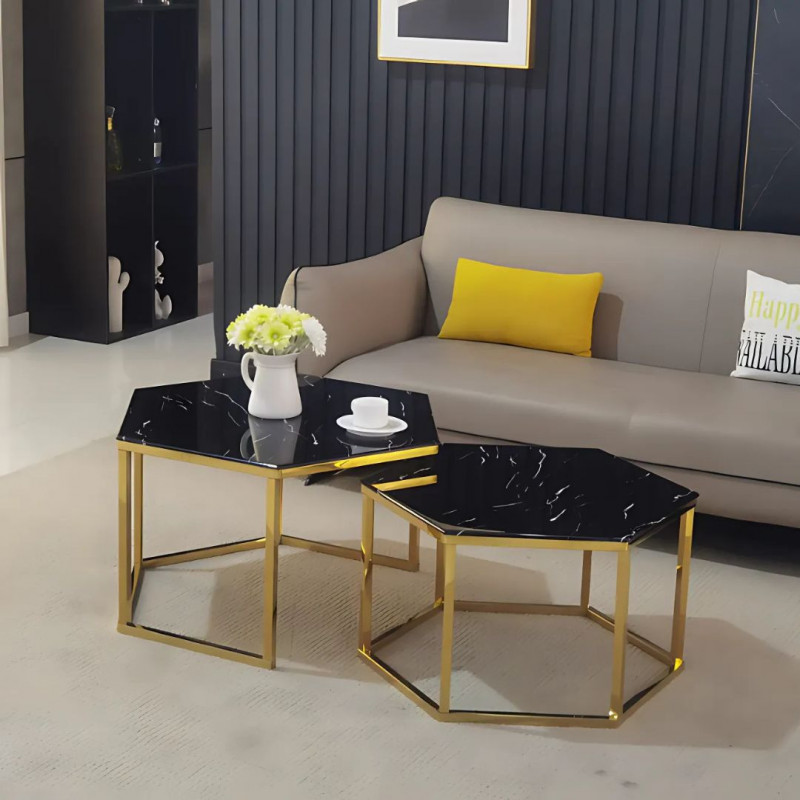Tables gigognes hexagonales pieds dorés - Tables gigognes hexagonales pieds dorés -