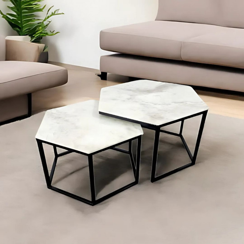 Tables gigognes hexagonales pieds noirs Tables gigognes hexagonales pieds noirs