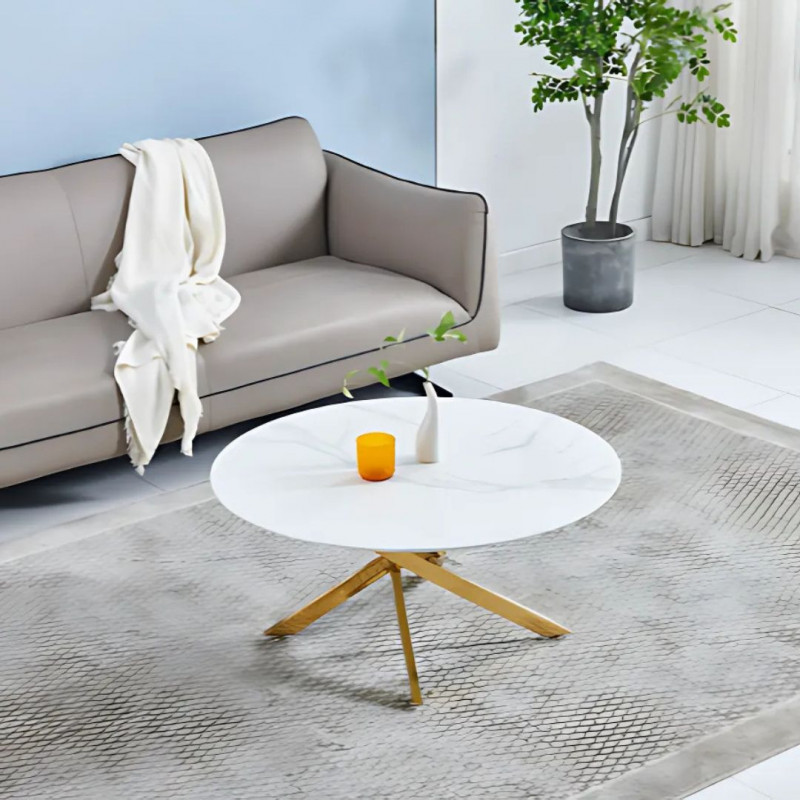 Table basse en verre aux pieds dorés – effet marbre blanc, beige et noir Table basse en verre aux pieds dorés – effet marbre blanc, beige et noir