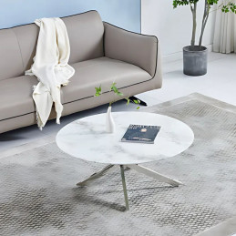 Table basse en verre aux pieds chromés – effet marbre blanc, beige et noir