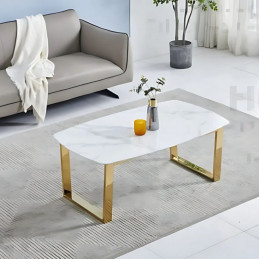 Table basse moderne avec pieds dorés - plateau imitation marbre