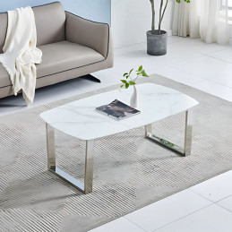 Table basse moderne avec pieds chromés - plateau imitation marbre