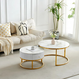 Table basse duo ronde gigogne avec pieds dorés