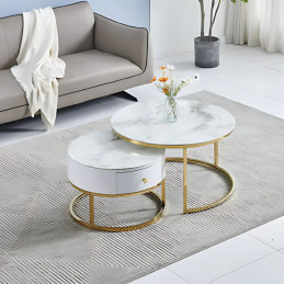 Table basse duo ronde gigogne avec pieds dorés