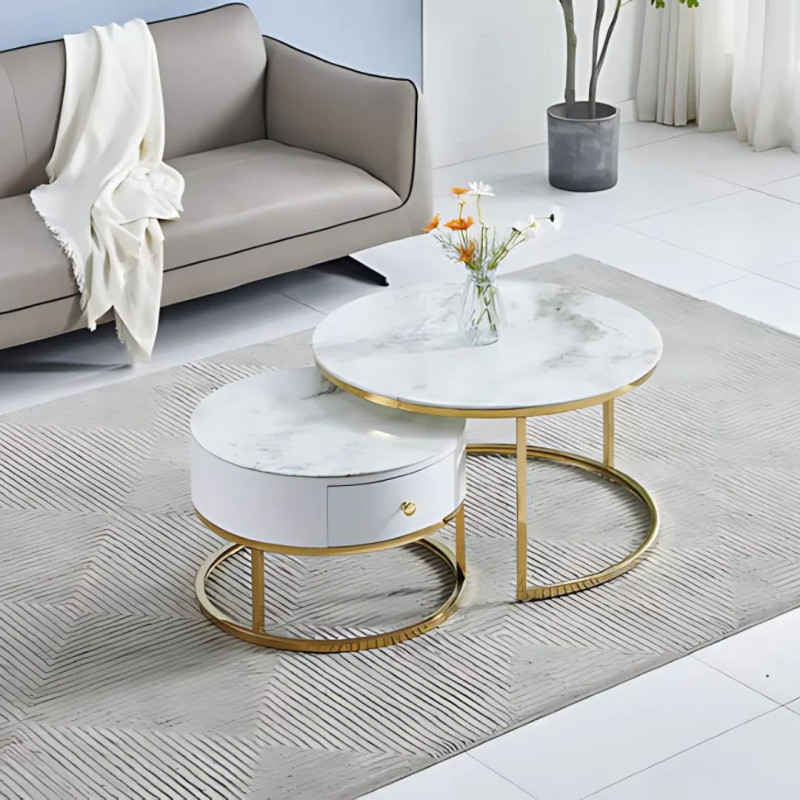 Table basse duo ronde gigogne avec pieds dorés Table basse duo ronde gigogne avec pieds dorés