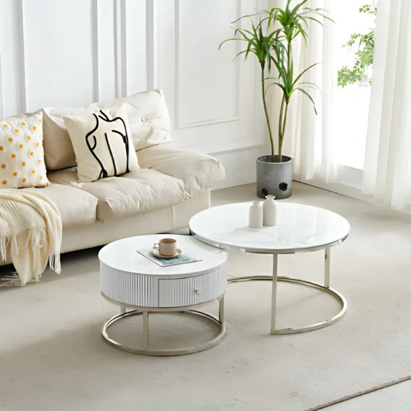 Table basse duo ronde gigogne avec pieds chromés Table basse duo ronde gigogne avec pieds chromés