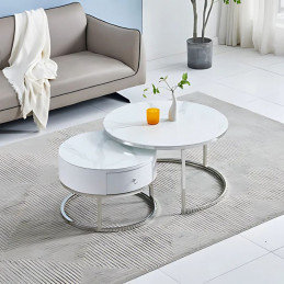 Table basse duo ronde gigogne avec pieds chromés