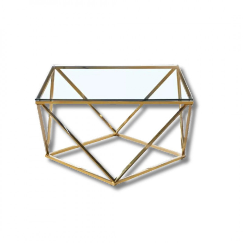 Table basse pyramide avec pieds dorés - verre transparent Table basse pyramide avec pieds dorés - verre transparent
