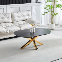 Table basse ovale avec pieds dorés