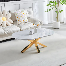 Table basse ovale avec pieds dorés