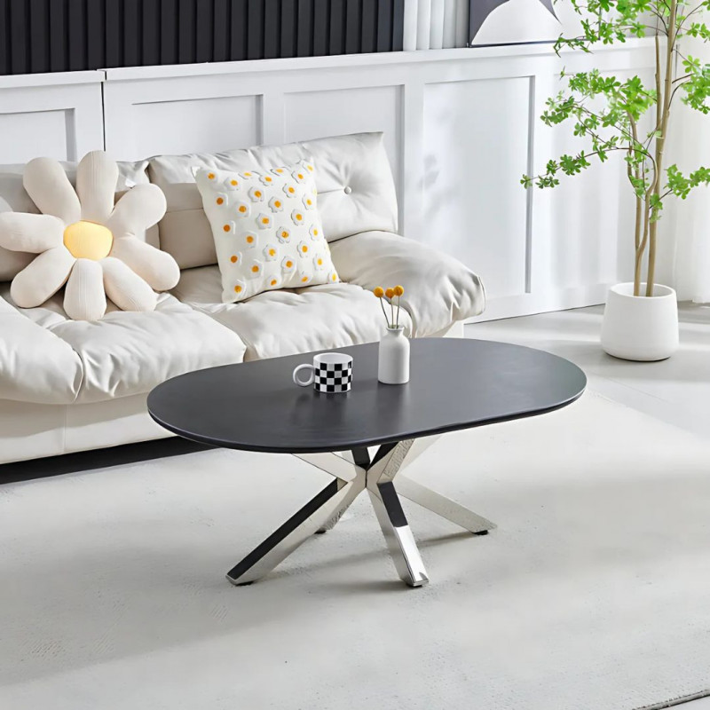 Table basse ovale avec pieds chromés Table basse ovale avec pieds chromés