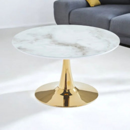 Table basse ronde pied central doré