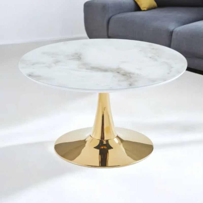 Table basse ronde pied central doré Table basse ronde pied central doré