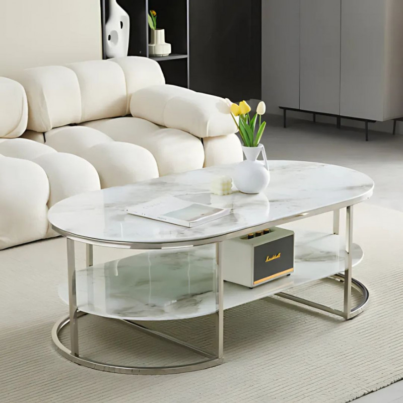Table basse ovale 2 plateaux avec pieds chromés Table basse ovale 2 plateaux avec pieds chromés