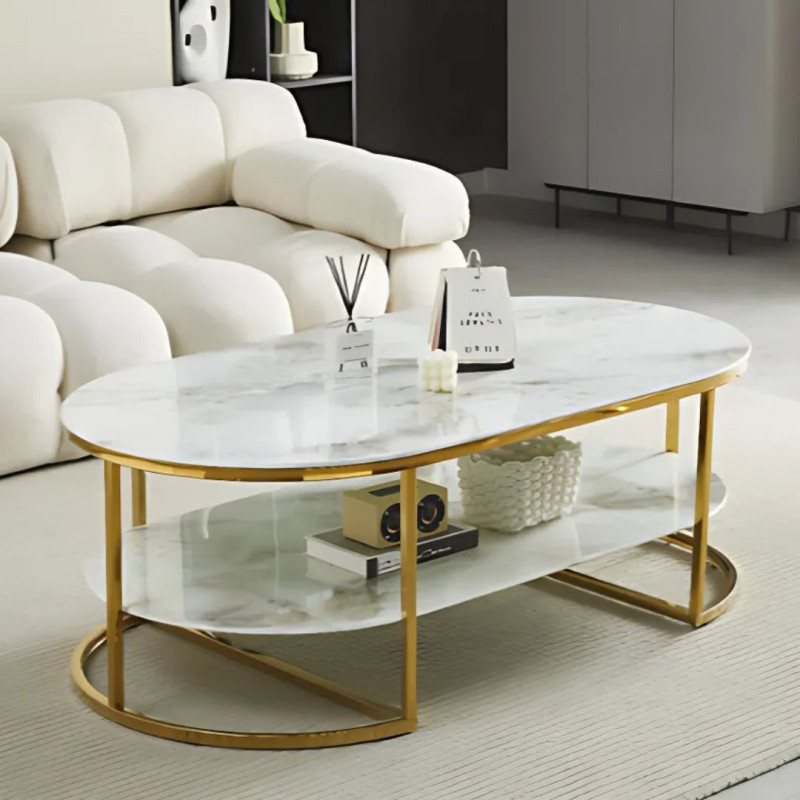 Table basse ovale 2 plateaux avec pieds dorés Table basse ovale 2 plateaux avec pieds dorés