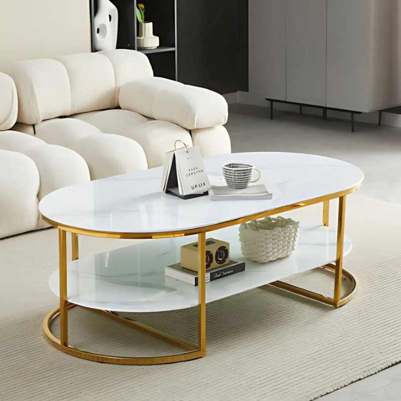 Table basse ovale 2 plateaux avec pieds dorés Table basse ovale 2 plateaux avec pieds dorés