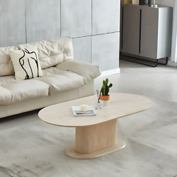 Table basse ovale en travertin avec pied central style colonne antique