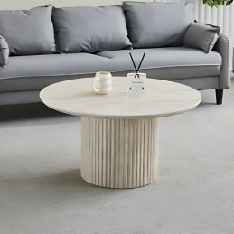 Table basse ronde travertin avec pied colonne antique