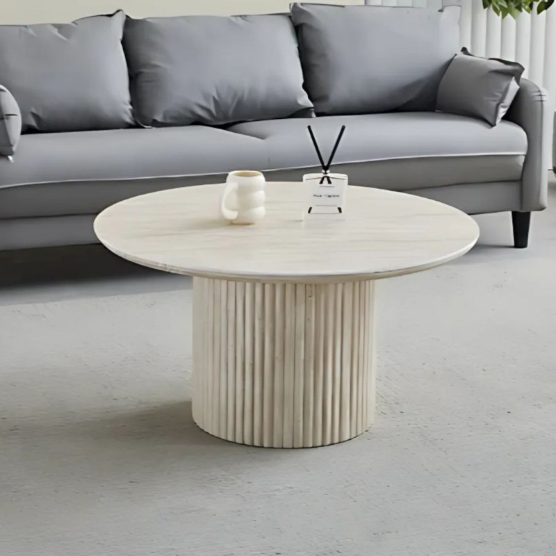 Table basse ronde travertin avec pied colonne antique Table basse ronde travertin avec pied colonne antique