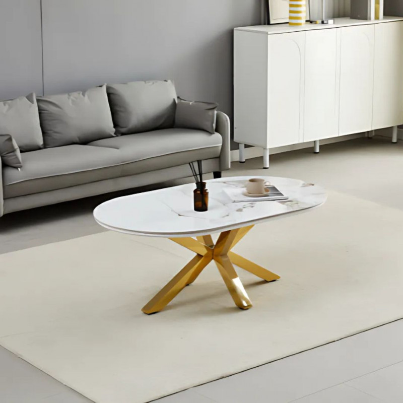 Table basse ovale avec pied central doré Table basse ovale avec pied central doré