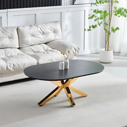 Table basse ovale avec pied central doré